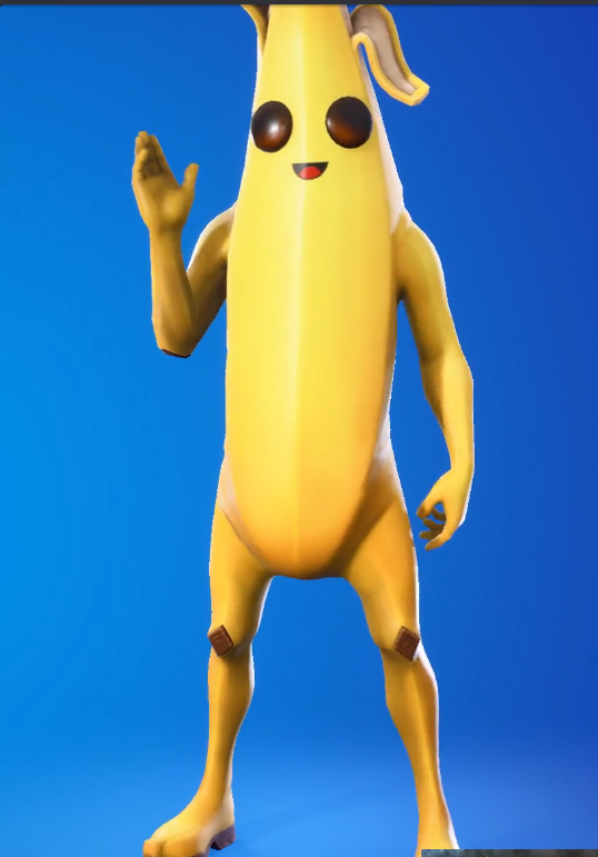 Most Wanted Skins in Fortnite—Even the Ugly Ones alt="Peely skin in Fortnite—bright yellow banana character with googly eyes, standing in-game during Chapter 1 Season 8"