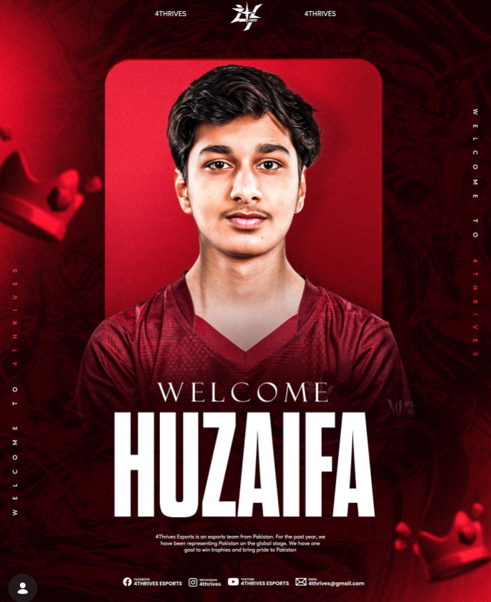 Mohammad Huzaifa, new in-game leader of Pakistan’s 4Thrives PUBG Mobile team, screenshot from Instagram