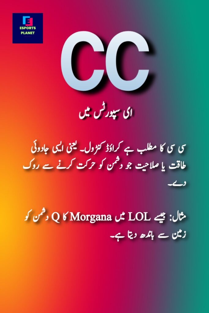 CC meaning in Esports in urdu with example poster