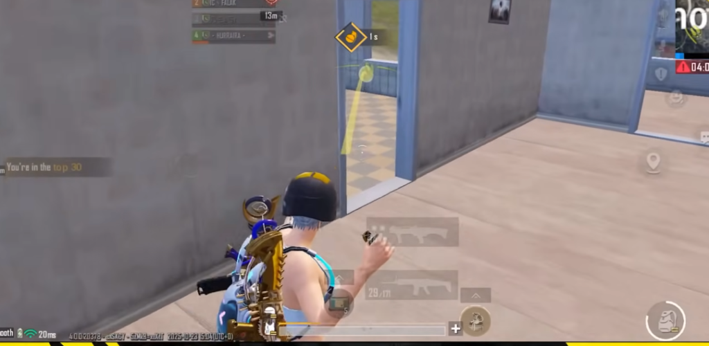 5 Amazing Skills to Dominate PUBG Like a Pro A PUBG Mobile player cooking a frag grenade inside a building to throw at an enemy with the trajectory path visible.