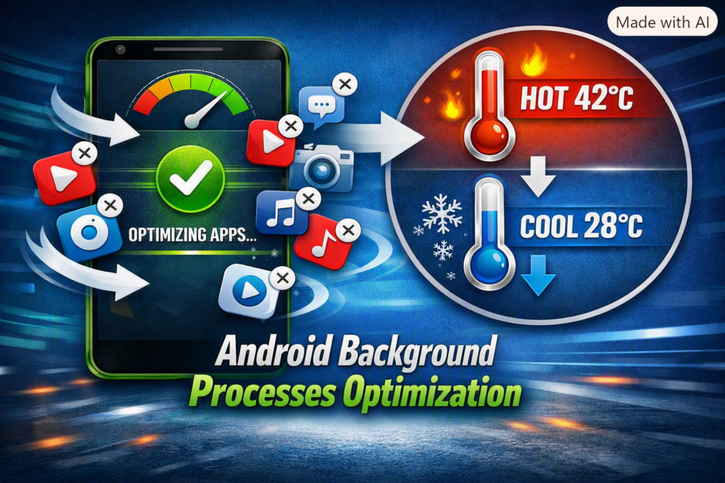 Best PUBGM Lag Fix Settings for Low-End Phones: Ultimate Guide A clean graphic illustrating background application icons being closed out, with a callout showing system temperature indicators dropping.