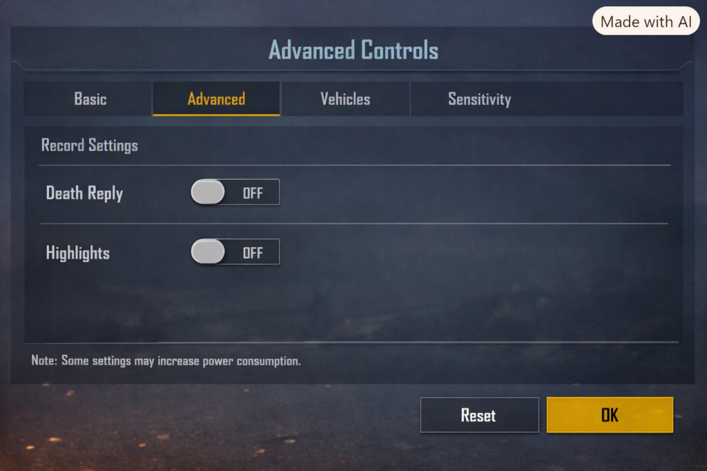 Best PUBGM Lag Fix Settings for Low-End Phones: Ultimate Guide A screenshot of the Advanced Controls screen focusing on the