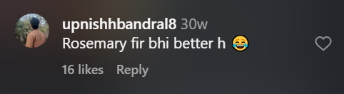 Falak vs Rosemary: Who is the Best? Controversy Explained! Social media fan comment reading "Rosemary fir bhi better h" with a laughing emoji during the Falak vs Rosemary PUBG Mobile debate.