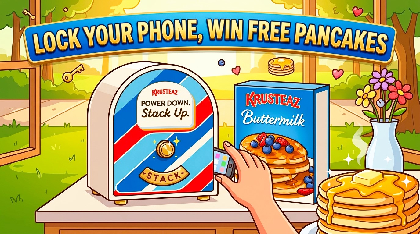 Free Pancakes for a Year If You Stop Using Your Phone krusteaz pancake pause box phone safe